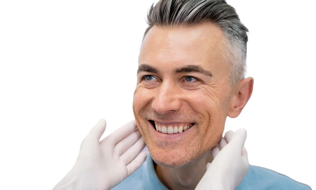 muž po inštalovaní implantátov